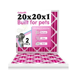 20x20x1 Air Filter by Colorfil | Color Changing Filters Designed for Cat and Dog Odor MERV 8 FIlter Conditioner HVAC Pet Hair 20x20 2 pack