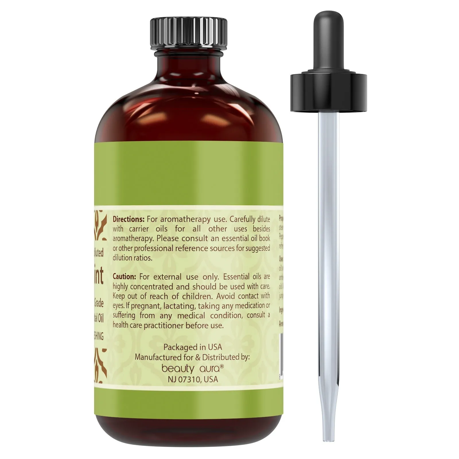 Beauty Aura Peppermint Essential Oil | 8 Fl Oz | 236 Ml