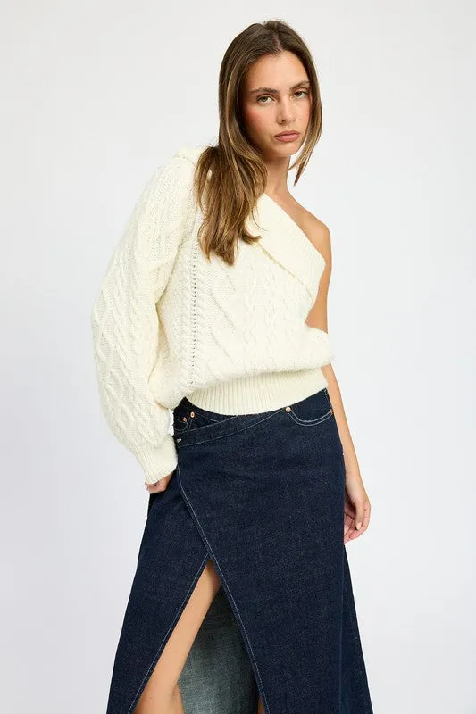 Charcoal Grey Oversized Knt One Shoulder Sweater