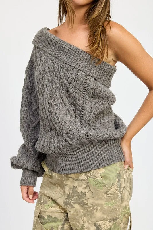 Charcoal Grey Oversized Knt One Shoulder Sweater