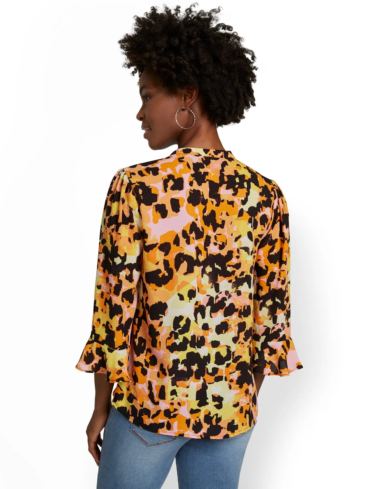 Cheetah-Print V-Neck Bell-Sleeve Top