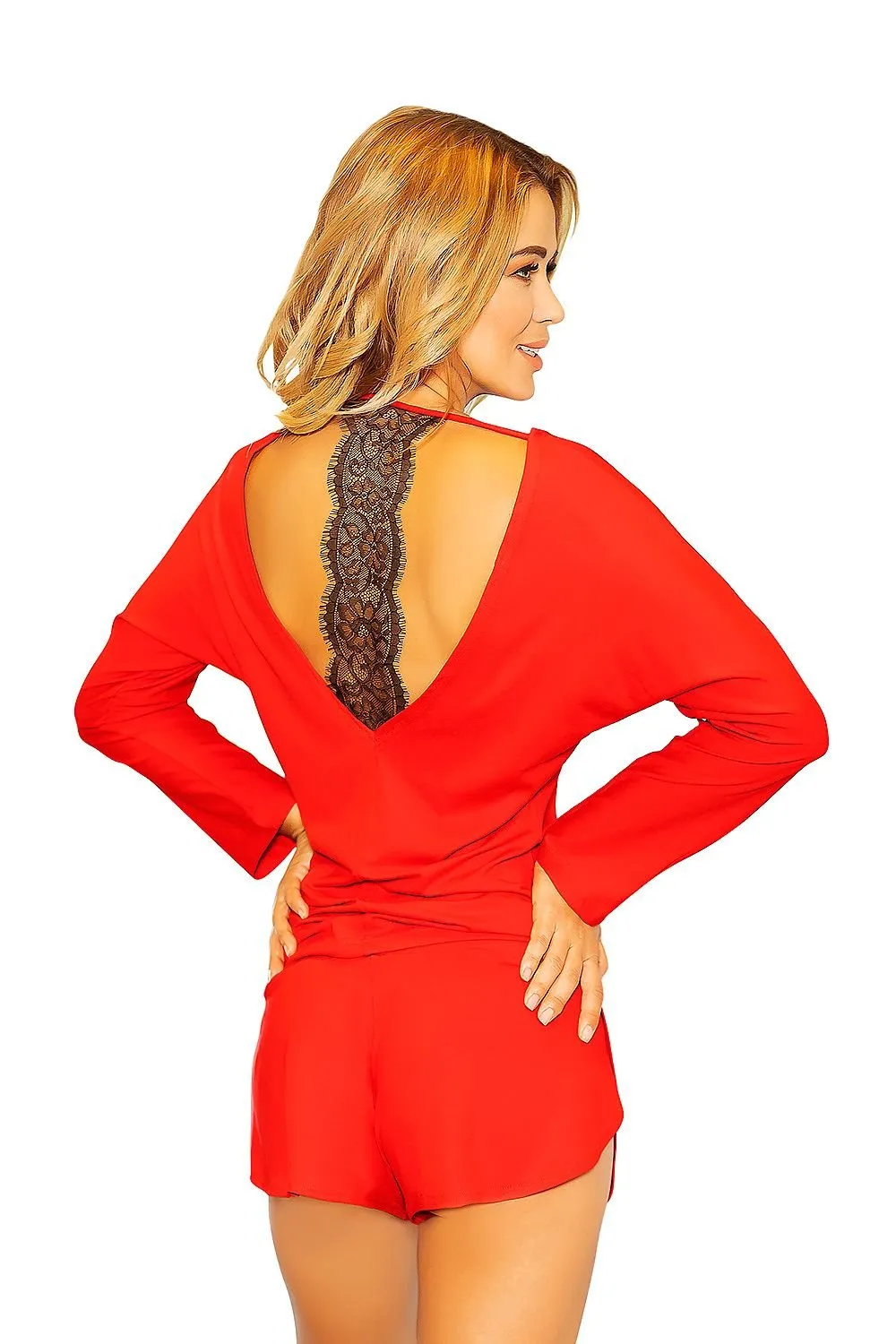 Elegant Lace-Back Viscose Blouse and Shorts Set