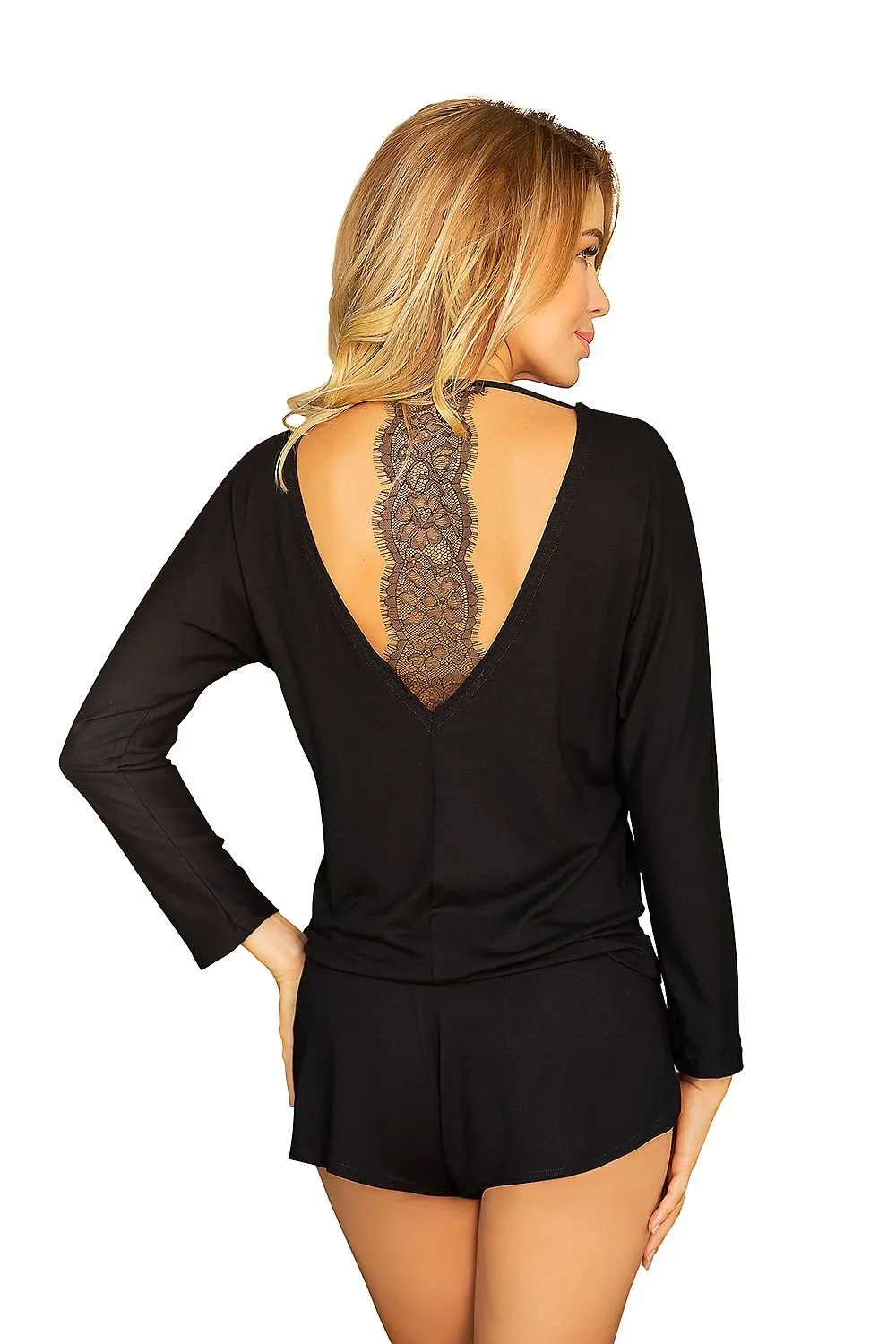 Elegant Lace-Back Viscose Blouse and Shorts Set