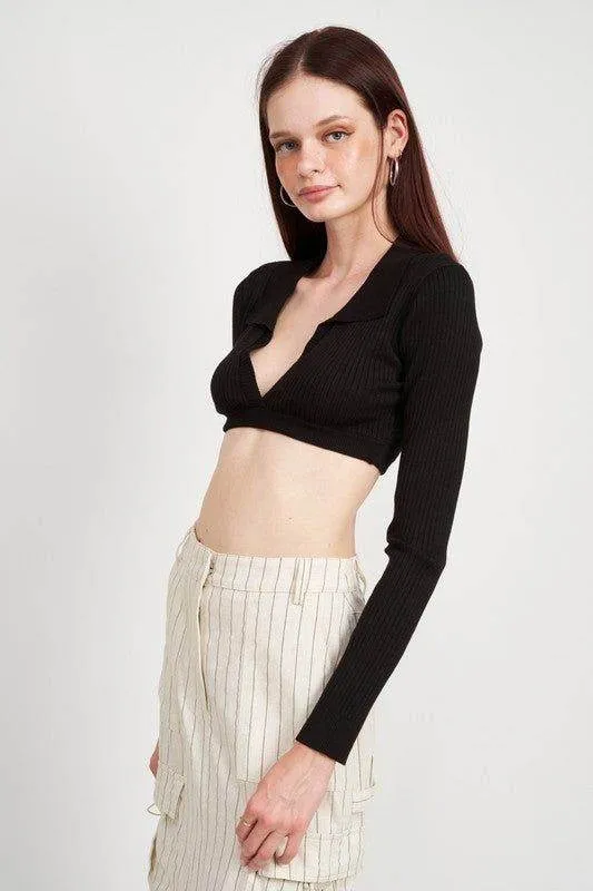 Emory Park | Collared V Neck Crop Top