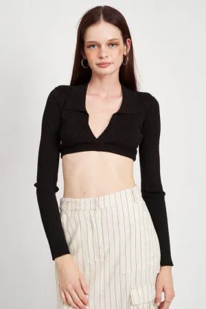 Emory Park | Collared V Neck Crop Top