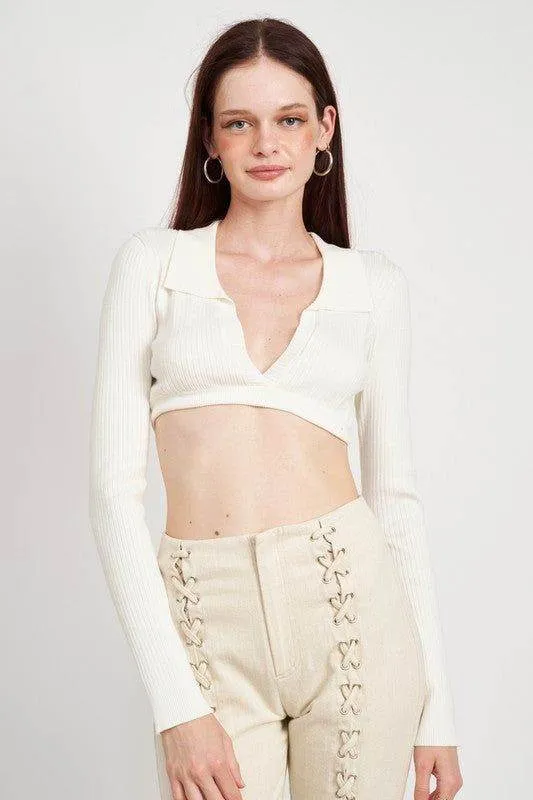 Emory Park | Collared V Neck Crop Top