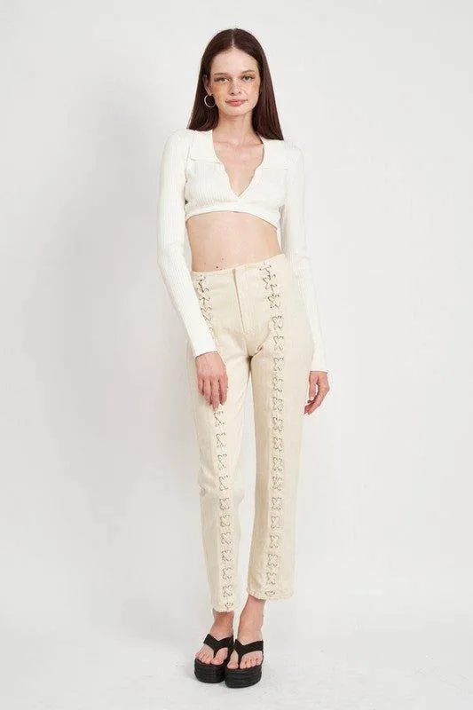Emory Park | Collared V Neck Crop Top