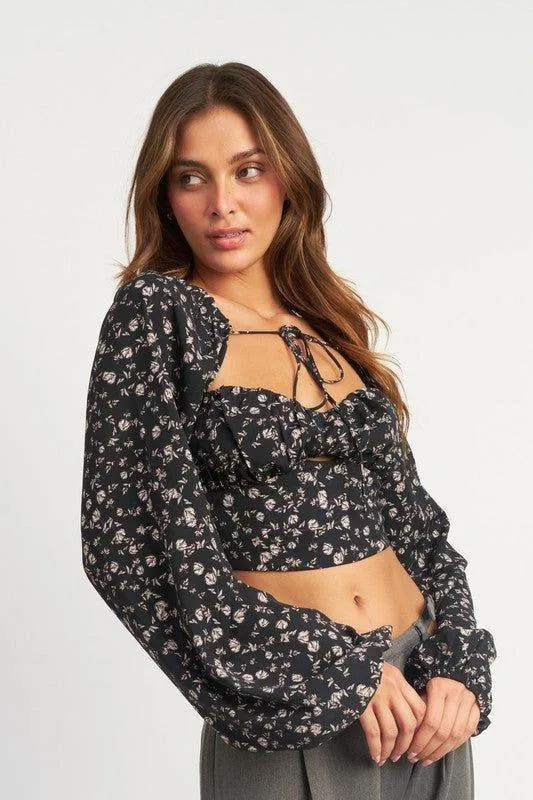 Emory Park Tie Front Floral Blouse