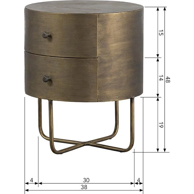 Glossy Antique Brass Metal Round Small Cabinet