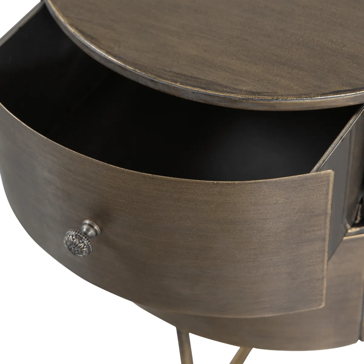 Glossy Antique Brass Metal Round Small Cabinet