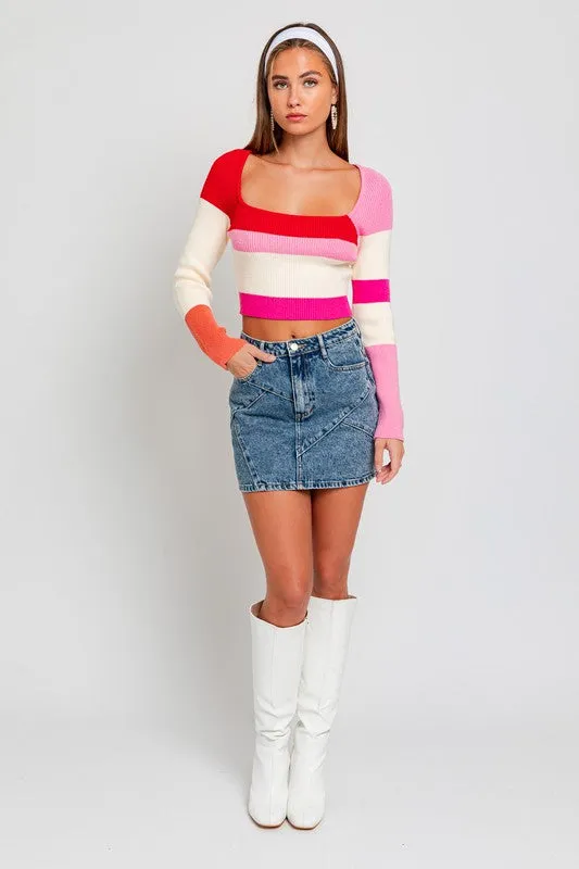Kalee Long Sleeve Color Block Stripe Knit Top