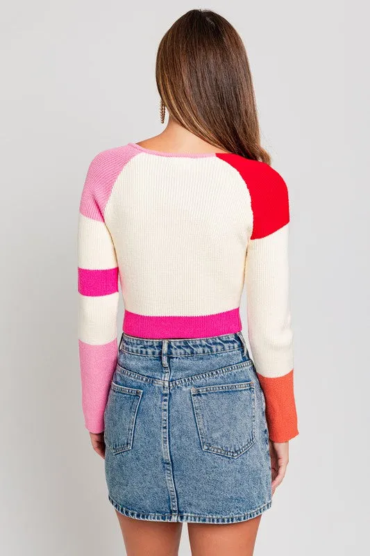 Kalee Long Sleeve Color Block Stripe Knit Top
