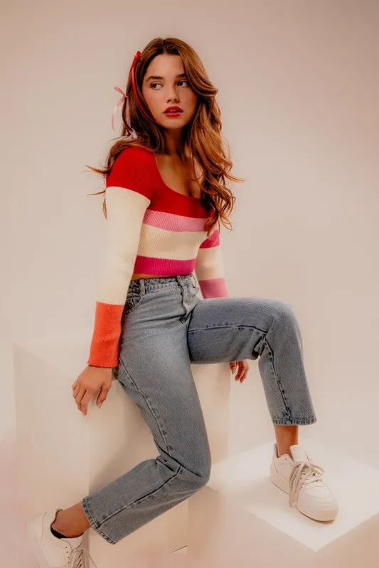 Kalee Long Sleeve Color Block Stripe Knit Top