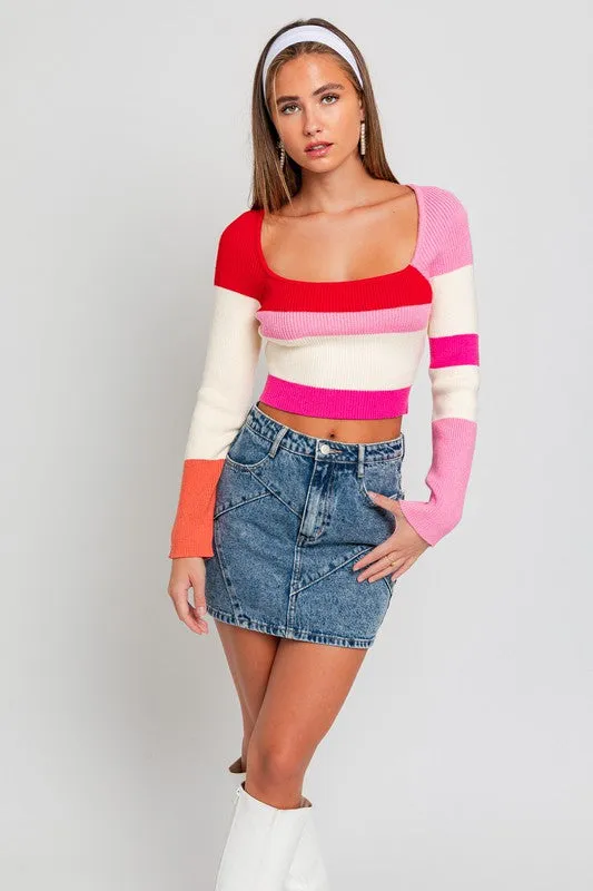 Kalee Long Sleeve Color Block Stripe Knit Top