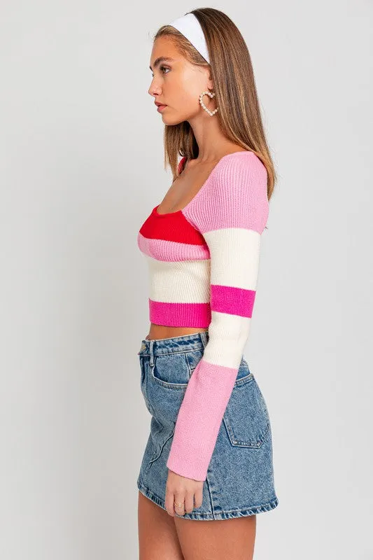 Kalee Long Sleeve Color Block Stripe Knit Top
