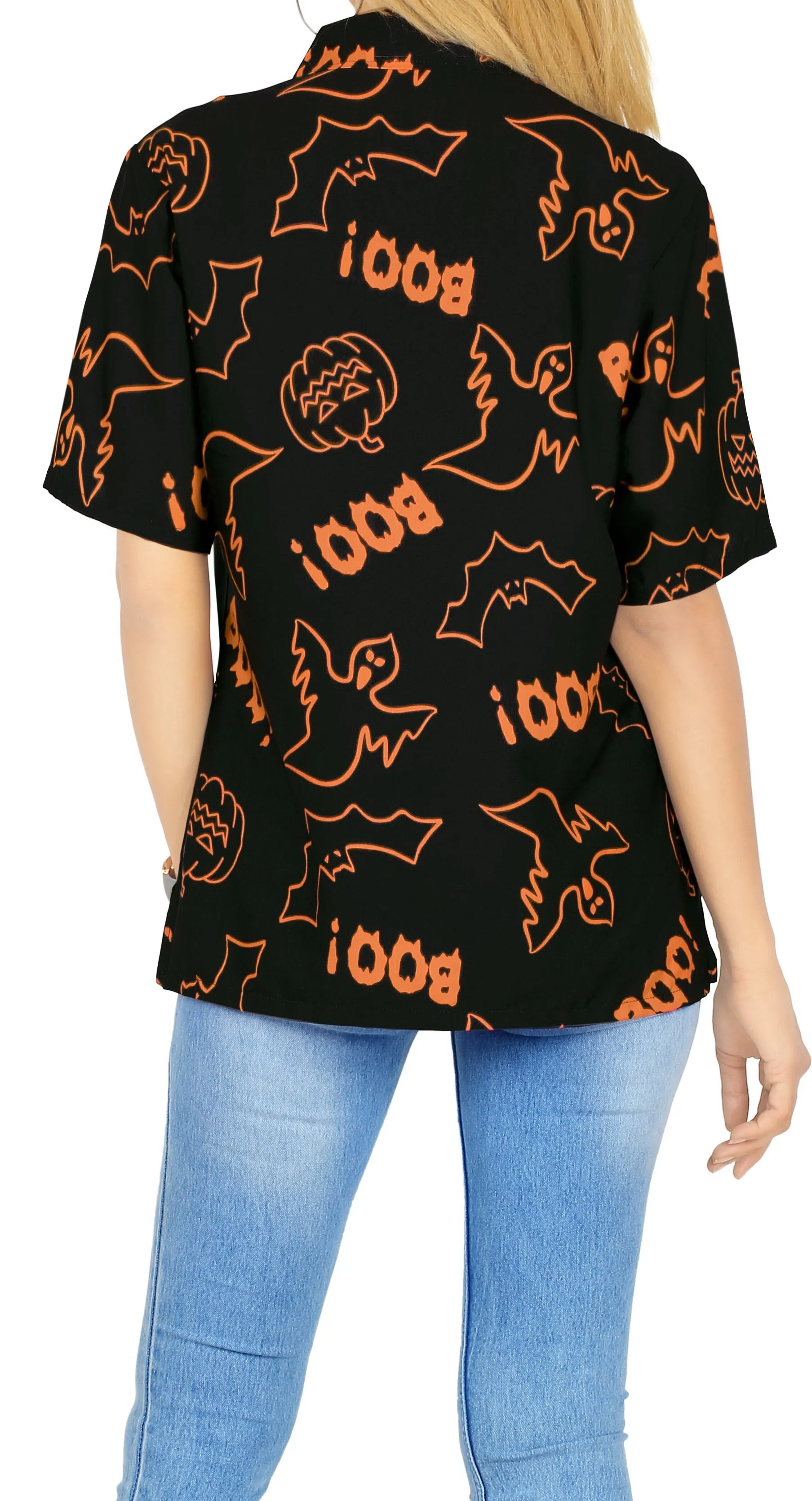 La Leela Halloween Women's Scary Pumpkin And BOO Printed Black Shirt