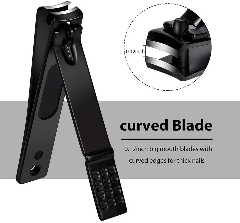 Nail Clippers Set, Sharp Stainless Steel Fingernail Clipper & Toenail Clippers, Black Nail Cutter, Large and Small 2 Piece Set. (Large/Small)