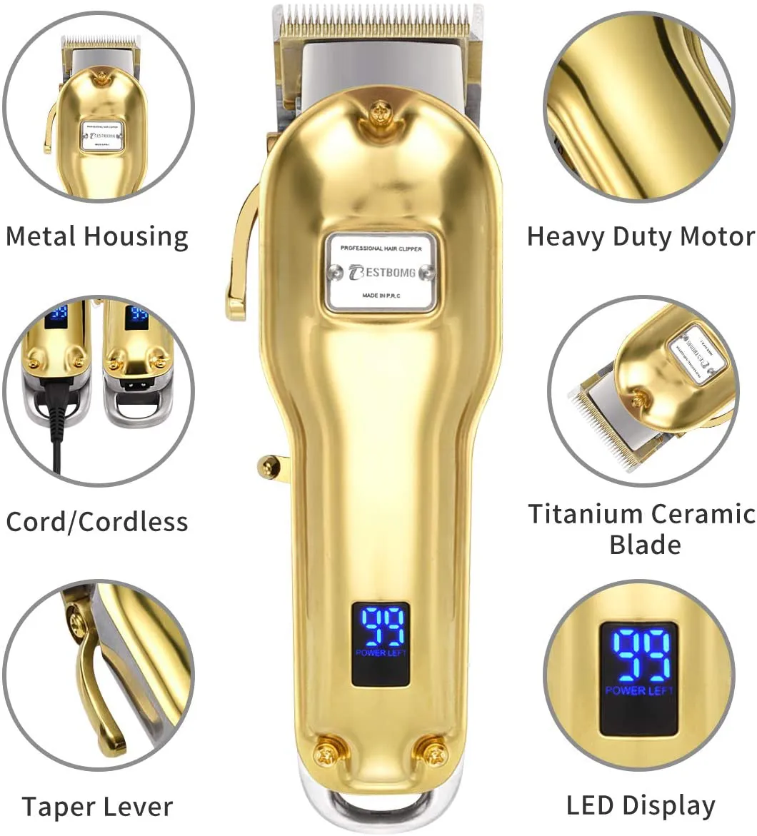 Updated Version Professional Cordless Hair Clippers LED Display Haircut Kit USB Rechargeable 2000mAh Hair Beard Trimmer Haircut Grooming Kit for Men/Father/Husband/Kids/Pet with An All Metal Housing