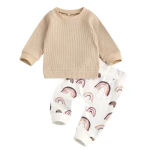 Waffle Top & Rainbow Pants Set