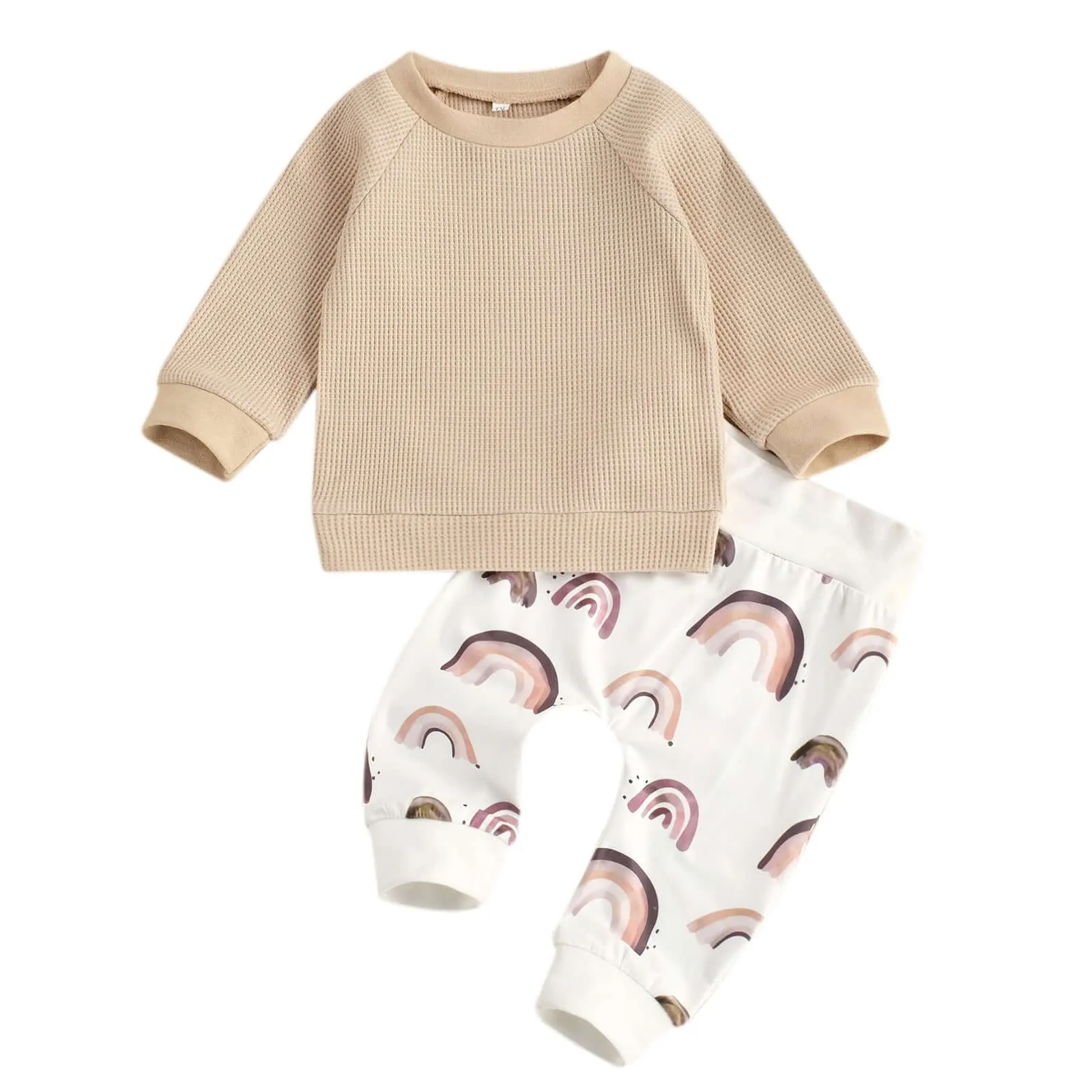 Waffle Top & Rainbow Pants Set