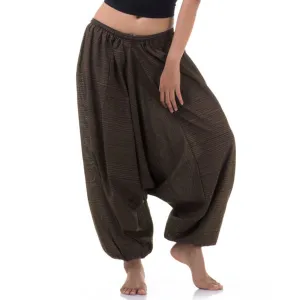Women's Pinstripe Drop Crotch Harem Pants Earthy Brown