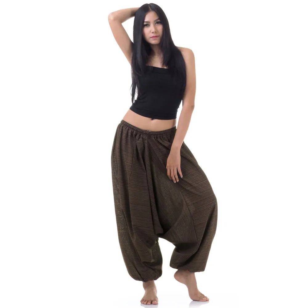 Women's Pinstripe Drop Crotch Harem Pants Earthy Brown
