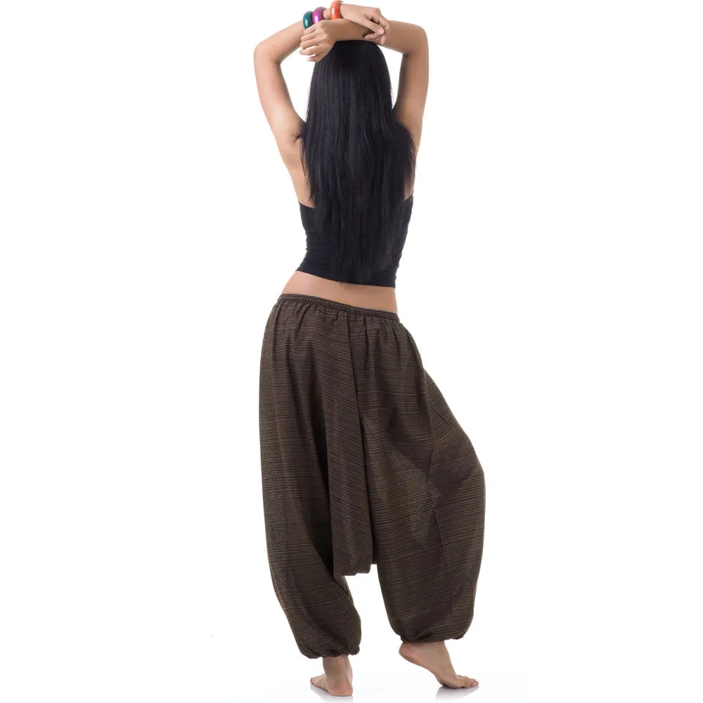 Women's Pinstripe Drop Crotch Harem Pants Earthy Brown