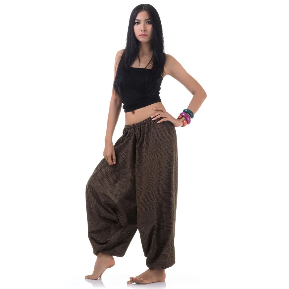 Women's Pinstripe Drop Crotch Harem Pants Earthy Brown