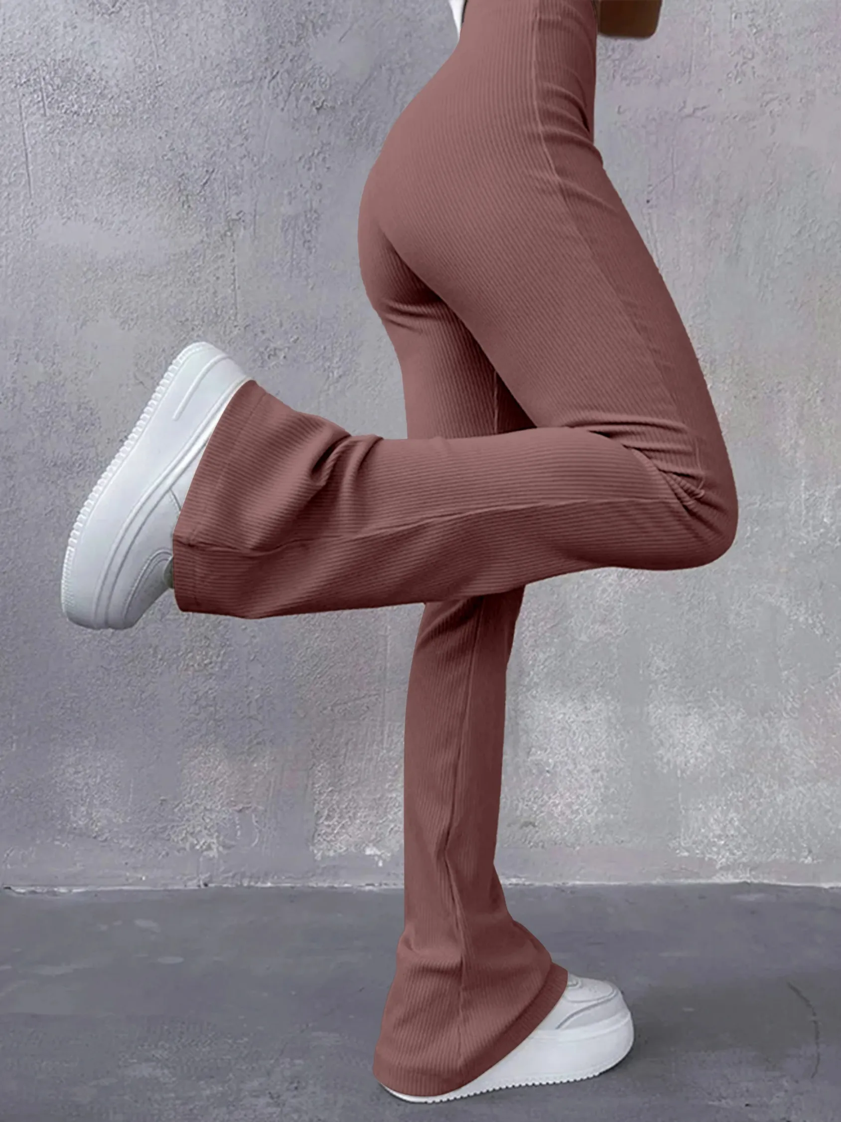 Women's Stretchy High Waisted Ribbed Flared Pants | Perfect for All Seasons