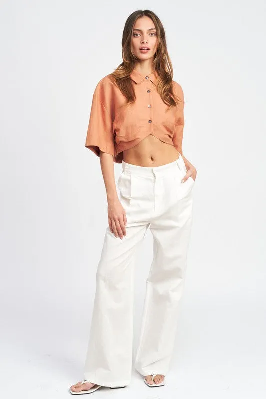 WOMEN'S TRENDY WIDE SLEEVE CROPPED SHIRT