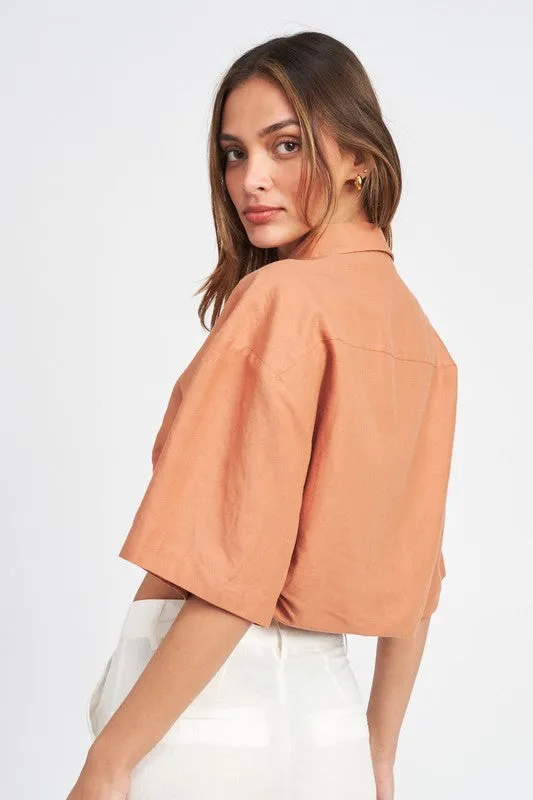 WOMEN'S TRENDY WIDE SLEEVE CROPPED SHIRT