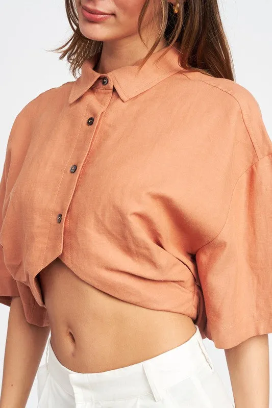 WOMEN'S TRENDY WIDE SLEEVE CROPPED SHIRT