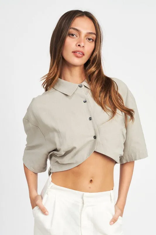 WOMEN'S TRENDY WIDE SLEEVE CROPPED SHIRT