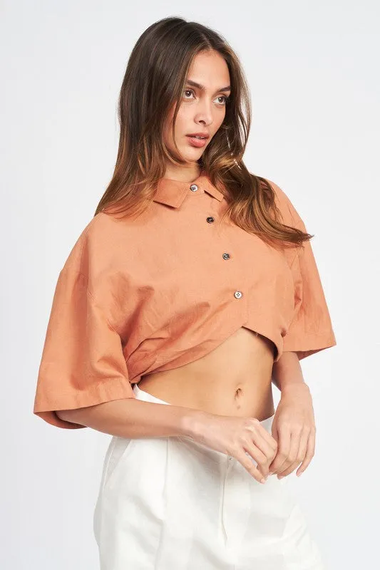 WOMEN'S TRENDY WIDE SLEEVE CROPPED SHIRT