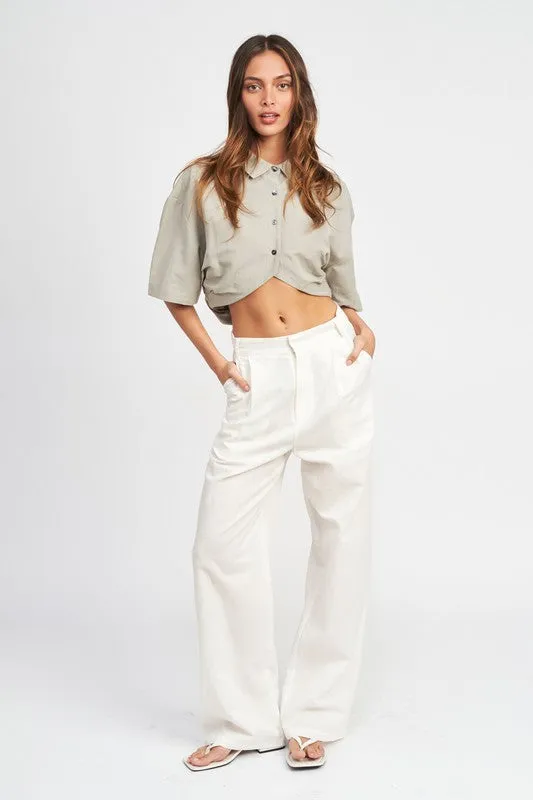 WOMEN'S TRENDY WIDE SLEEVE CROPPED SHIRT