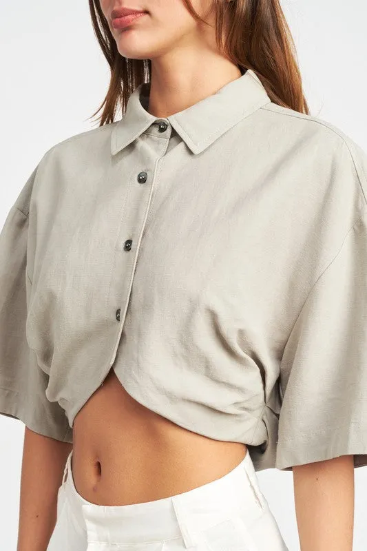 WOMEN'S TRENDY WIDE SLEEVE CROPPED SHIRT