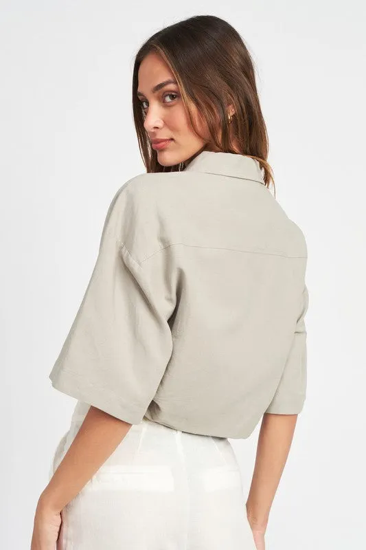 WOMEN'S TRENDY WIDE SLEEVE CROPPED SHIRT
